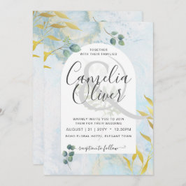 ボタニッ芸術品を気取ったク緑化金ゴールド結婚式招待状