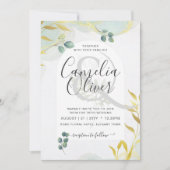 ボタニッ芸術品を気取ったク緑化金ゴールド結婚式招待状 (正面)