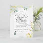 ボタニッ芸術品を気取ったク緑化金ゴールド結婚式招待状 (スタンド正面)