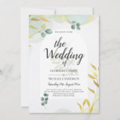 ボタニッ芸術品を気取ったク緑化金ゴールド結婚式招待状 (正面)