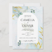 ボタニッ芸術品を気取ったク緑化金ゴールド結婚式招待状 招待状 (正面)