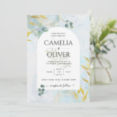 ボタニッ芸術品を気取ったク緑化金ゴールド結婚式招待状 招待状 (スタンド正面)