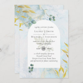ボタニッ芸術品を気取ったク緑化金ゴールド結婚式招待状 招待状