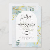 ボタニッ芸術品を気取ったク緑化金ゴールド結婚式招待状 招待状 (正面)