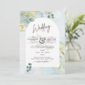 ボタニッ芸術品を気取ったク緑化金ゴールド結婚式招待状 招待状 (スタンド正面)