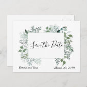 ボタニッ葉クの葉の結婚式の日付を保存 案内ポストカード (正面/裏面)