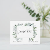 ボタニッ葉クの葉の結婚式の日付を保存 案内ポストカード (スタンド正面)