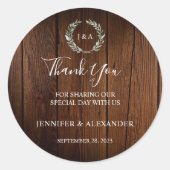 ボタニッ葉クスの木の上に感謝していあなたの結婚 ラウンドシール (正面)