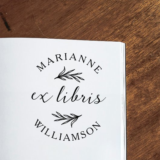 ボタニッ葉クスラウンド名Ex Libris蔵書票 セルフインキングスタンプ