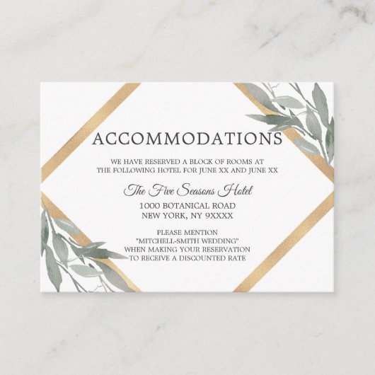 ボタニッ葉ク金ゴールド結婚の宿泊施設 エンクロージャーカード (正面)