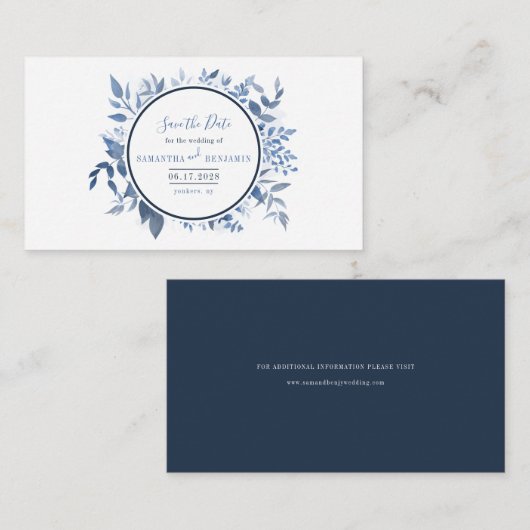 ボタニッ離れクスScript Navy Blue Save the Date ノートカード (正面/裏面)