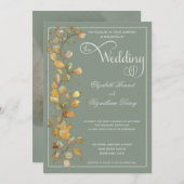 ボタニッ離れク・ジェイド写真モノグラム結婚の魅力 招待状 (正面/裏面)