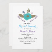 ボタニッ離れク&ティール(緑がかった色)ブルーフローラ招待状 招待状 (正面/裏面)