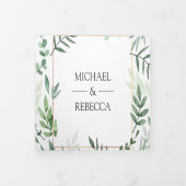 ボタニッ離れク・フォトコラージュの結婚緑 三つ折り招待状 (カバー)