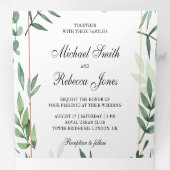 ボタニッ離れク・フォトコラージュの結婚緑 三つ折り招待状 (内部最初)