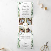 ボタニッ離れク・フォトコラージュの結婚緑 三つ折り招待状 (内部)