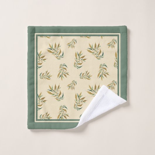ボタニパターン(金ゴールドと緑の小枝を含む) ウォッシュタオル (ウォッシュタオル)