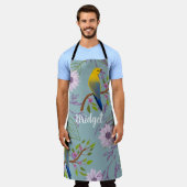 ボタニパーソナライズされたカルかわいらしバードフローラ エプロン (着用した状態)