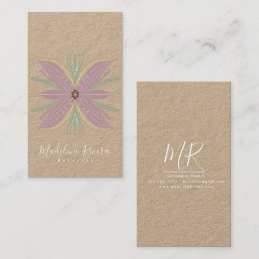 ボタニフローリスト緑のフローラデザイナークラフト 名刺 (正面/裏面)