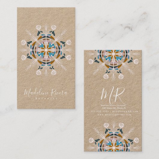 ボタニフローリストYoga Boho Mandala Kraft 名刺 (正面/裏面)