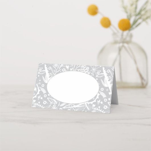ボタニモダンカルシルバーグレ結婚ーズ プレイスカード (正面)