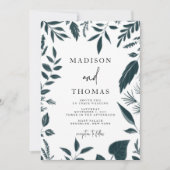 ボタニモダンカルティール(緑がかった色)ブルー結婚ズ 招待状 (正面)