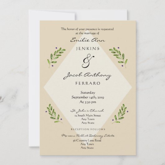 ボタニモダンカル伝統的結婚式招待状 招待状 (正面)