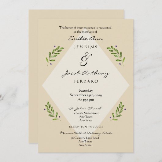 ボタニモダンカル伝統的結婚式招待状 招待状 (正面/裏面)