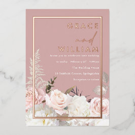 ボタニモダンカル結婚バラ金ゴールド 箔招待状