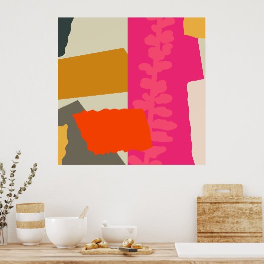 ボタニモダン芸術的カルシルエットカラーブロック ポスター (キッチン)