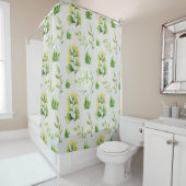ボタニモノグラムのック葉スウォーターカラーグリーンデコ シャワーカーテン (インサイチュ)