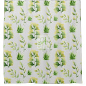 ボタニモノグラムのック葉スウォーターカラーグリーンデコ シャワーカーテン (正面)