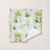 ボタニモノグラムのック葉スウォーターカラーグリーンデコ バスタオルセット (ウォッシュタオル)