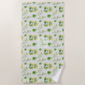 ボタニモノグラムのック葉スウォーターカラーグリーンデコ ビーチタオル (正面)