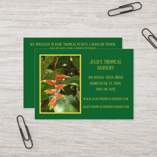ボタニーグリーン植物子供部屋熱帯植物 名刺 (正面/裏面インサイチュ)