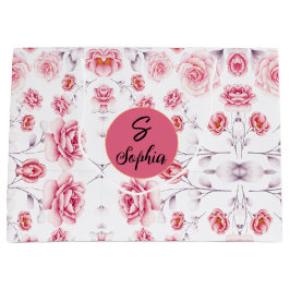 ボタニーピンク牡丹ビンテージフローラルパタユニークーン ラージペーパーバッグ