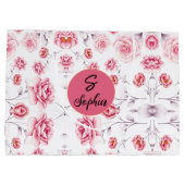 ボタニーピンク牡丹ビンテージフローラルパタユニークーン ラージペーパーバッグ (裏面)