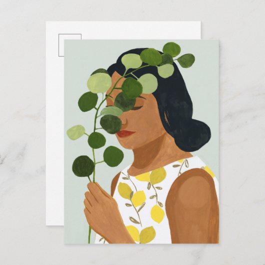 ボタニーポートレート – 緑の女性 ポストカード (正面/裏面)