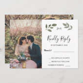 ボタニ素朴カルモノグラムのフォトウェディングRSVP 招待状 (正面/裏面)