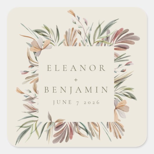 ボタニ素朴カルリースアース結婚トーンの名前 スクエアシール (正面)