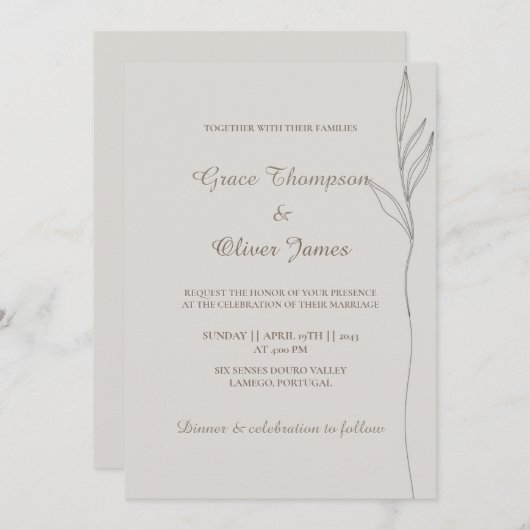 ボタミニマルニカルラインアート結婚式招待状 招待状 (正面/裏面)