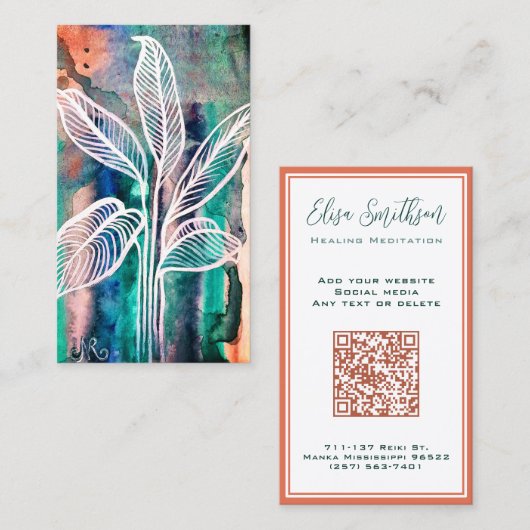 ボタモダンニカルウォーターの色あなたのQRコードティール(緑がかった色)を追加 名刺 (正面/裏面)