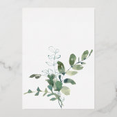 ボタモダンニカルグエレガントリーンユーカリ結婚ス 箔招待状 (裏面)