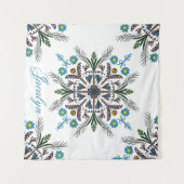 ボタモダンニカルグリーンリーボヘミアンマンダラの名前 タペストリー (正面(横))