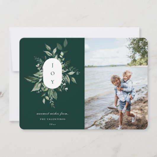 ボタモダンニカルジョイフォトホリデーカードグリーン シーズンカード (正面)