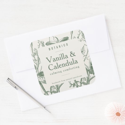 ボタモダンニカルセージフローラシンプル製品 スクエアシール (封筒)