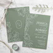 ボタモダンニカルセージ結婚グリーンのミニマリスト 招待状