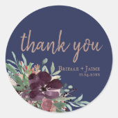 ボタモダンニカルネイビーバラ金ゴールド結婚式の引き出物 ラウンドシール (正面)