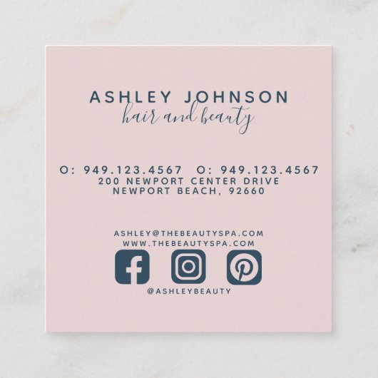 ボタモダンニカルネイビーブルー+赤面ピンクスクエア スクエア名刺 (裏面)