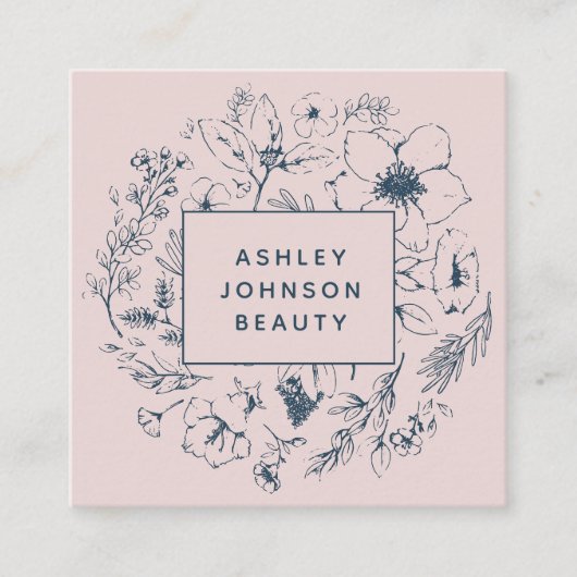 ボタモダンニカルネイビーブルー+赤面ピンクスクエア スクエア名刺 (正面)